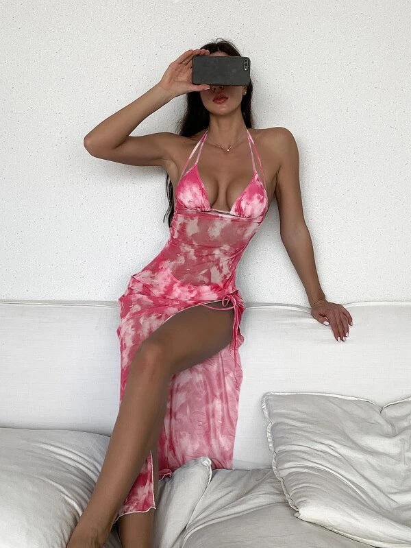 Vrouwelijk Badpak Strandbikini Driekleurig Batik Stijl