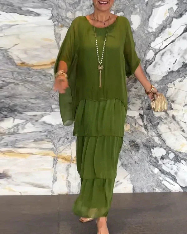 Vrouwelijke Gelaagde Jurk Bernice Stijl Elegant Lang