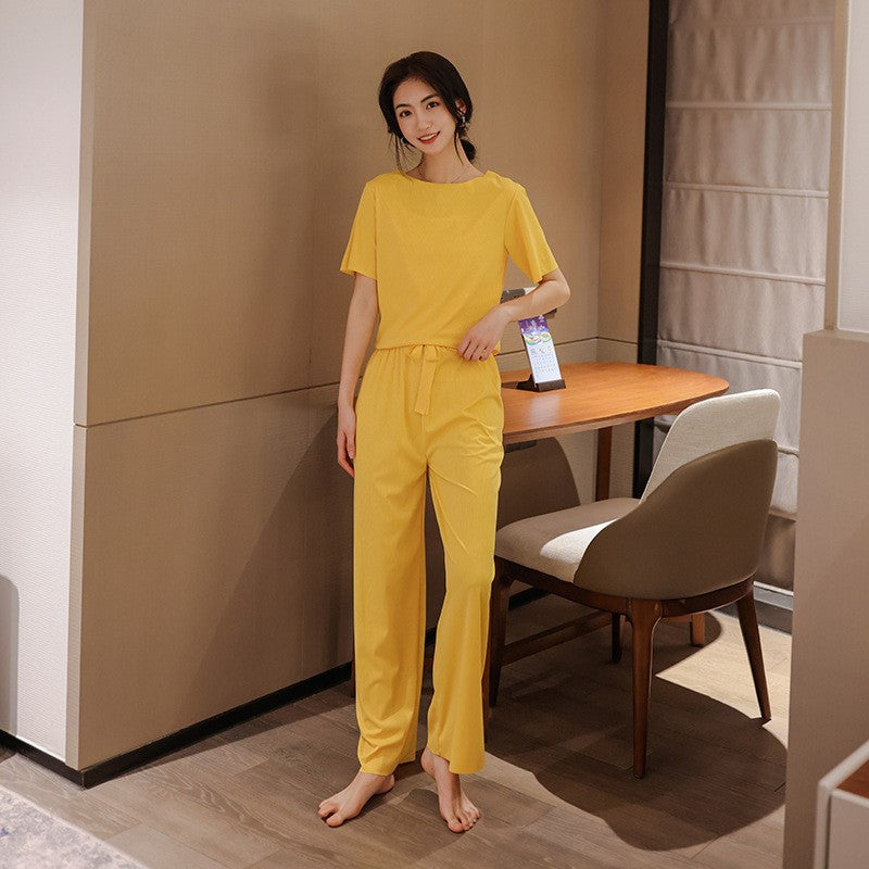 Wella Zomer Pyjama Set Korte Mouwen Wijde Pijpen IJsblauw