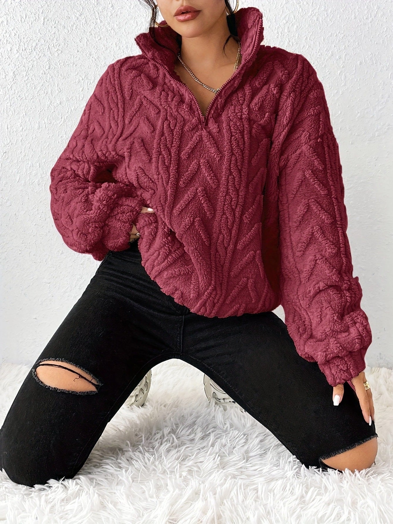 Dames Fleece Trui Warm en Zacht met Hoge Kraag