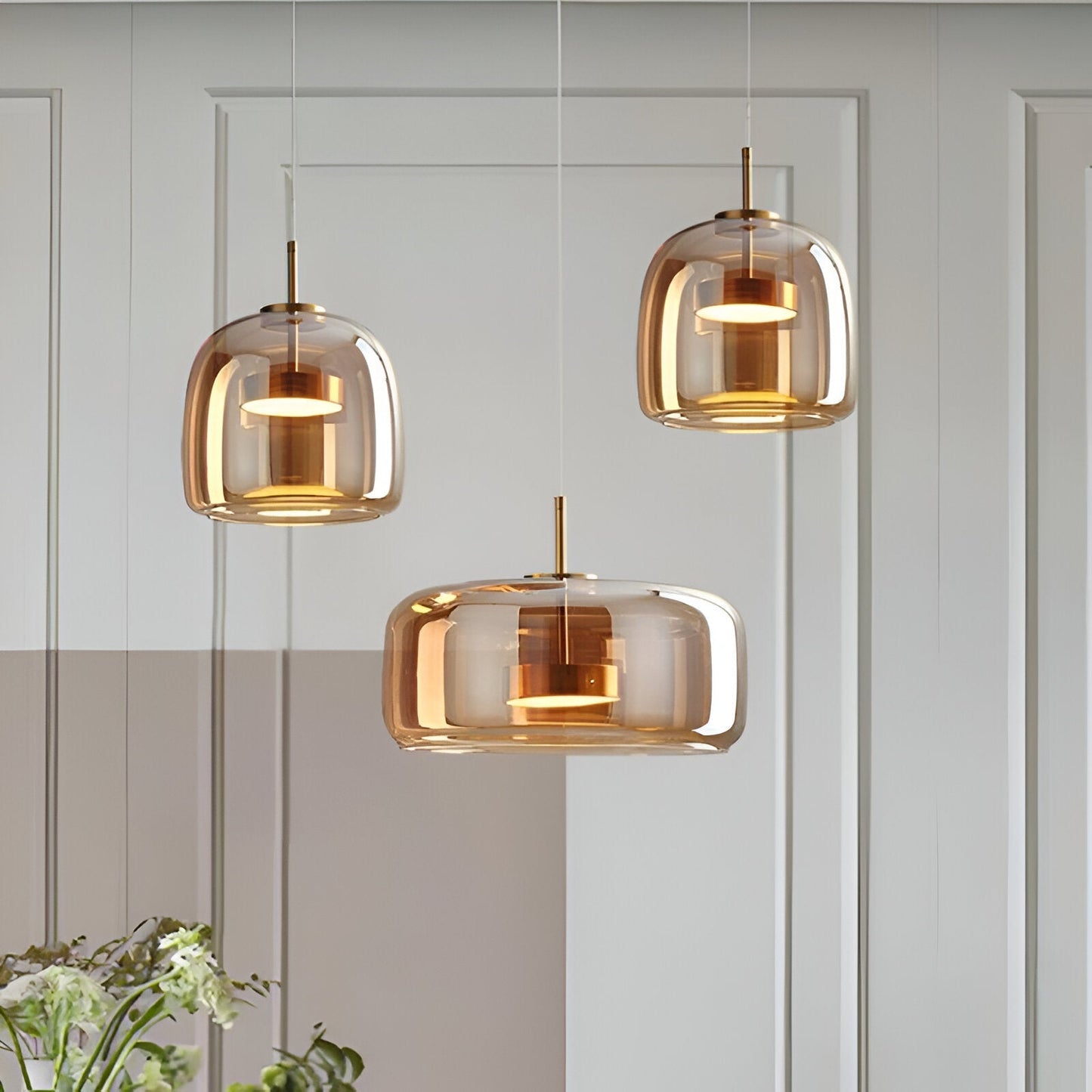 Hanglamp Rookglas Retro Trio Handgeblazen Dimbaar Verstelbaar Zwart