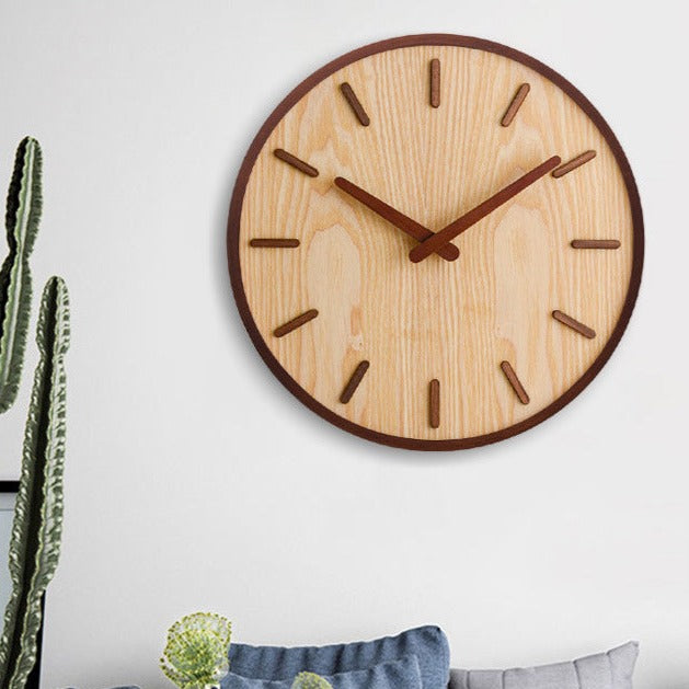 Wandklok Hout Walnoot 30.5cm Bruin Stil Uurwerk Woonkamer Klok Rond Modern Minimalistisch Interieur Decoratie