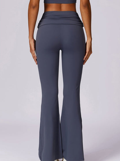Donkerblauwe Flare Leggings voor Vrouw met Vouwband en Hoge Taille - StudioMarella