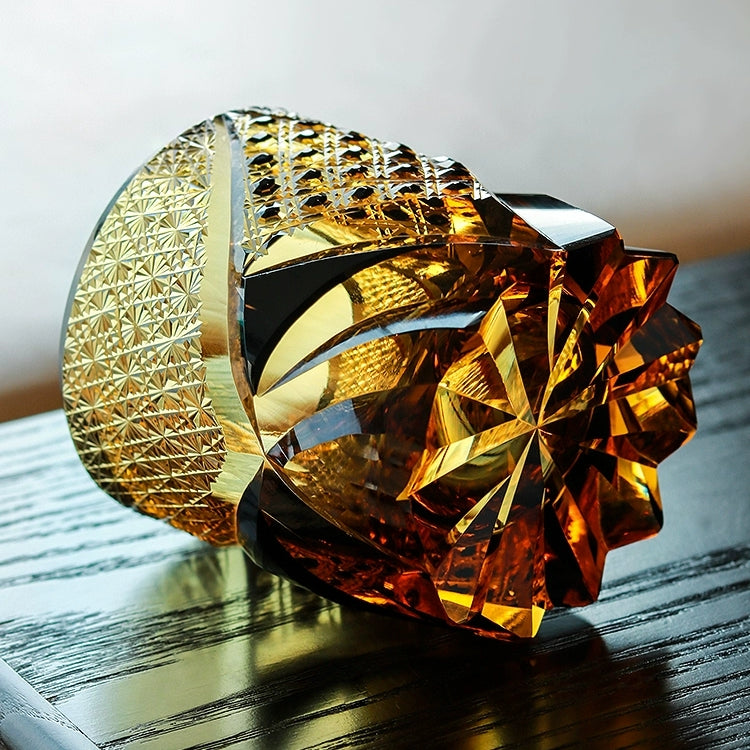 Whiskeyglas Edo Kiriko Dark Knight Handgemaakt Donker Amber Japans Kristal Houten Doos
