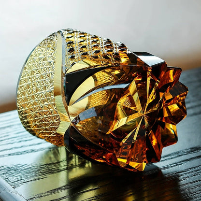 Whiskeyglas Edo Kiriko Dark Knight Handgemaakt Donker Amber Japans Kristal Houten Doos