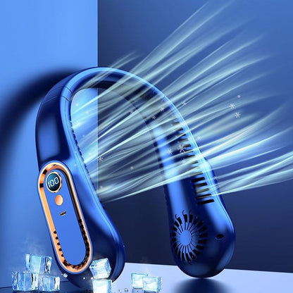 Draagbare Nekventilator met Digitaal Display Groen Wit Blauw Handsfree USB Oplaadbaar Mobiele Koeling