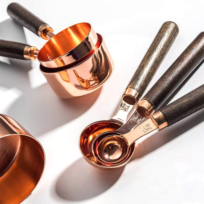 Maatlepels en Maatbekers Set RVS Eikenhout 8-delig Keuken Bakken Koken Precisie Meten Cup Set