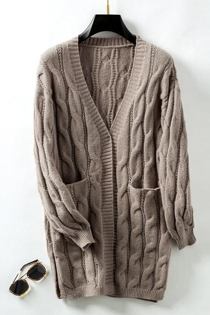 Warme Acryl Trui Kabelgebreid Elegante Cardigan