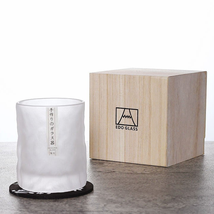 Whiskeyglas Edo Kiriko Glacier Japans Handgesneden Kristal Houten Geschenkdoos