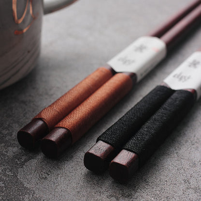 Eetstokjes Zwart Walnout Hout Handgemaakt Japan Decoratief Touw Houten Geschenkdoos