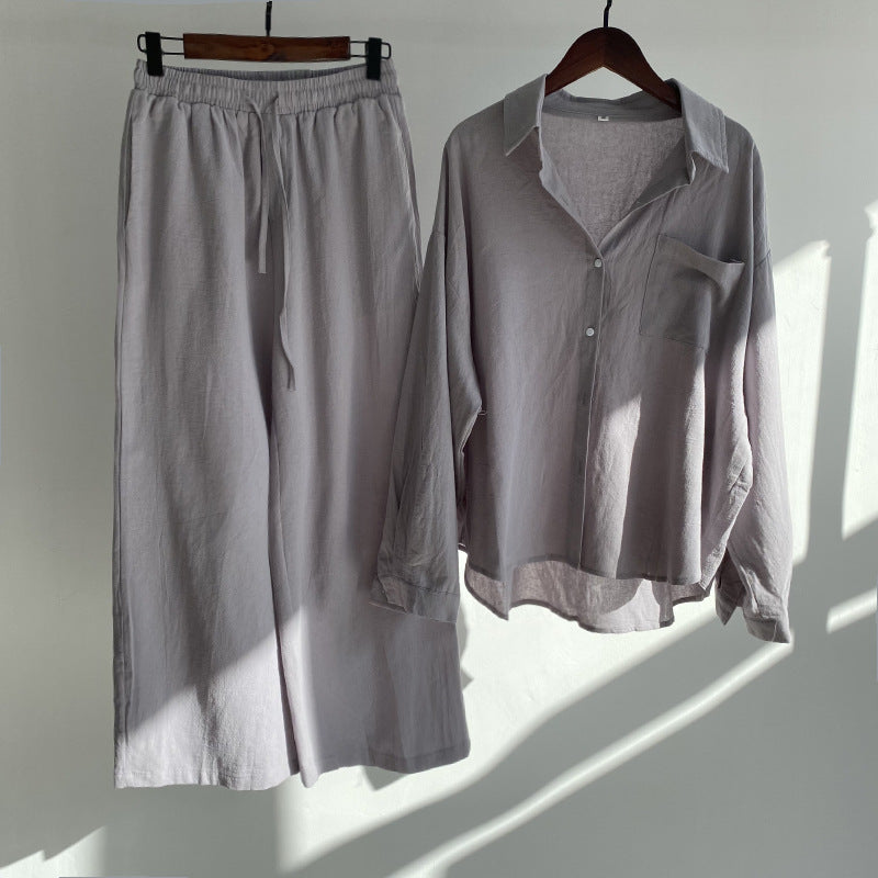 Linnen Broek en Hemd Set Hoge Taille van Katoen