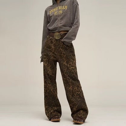 Vrouwelijke Jeans Broek Luipaardprint Stijlvolle Fit