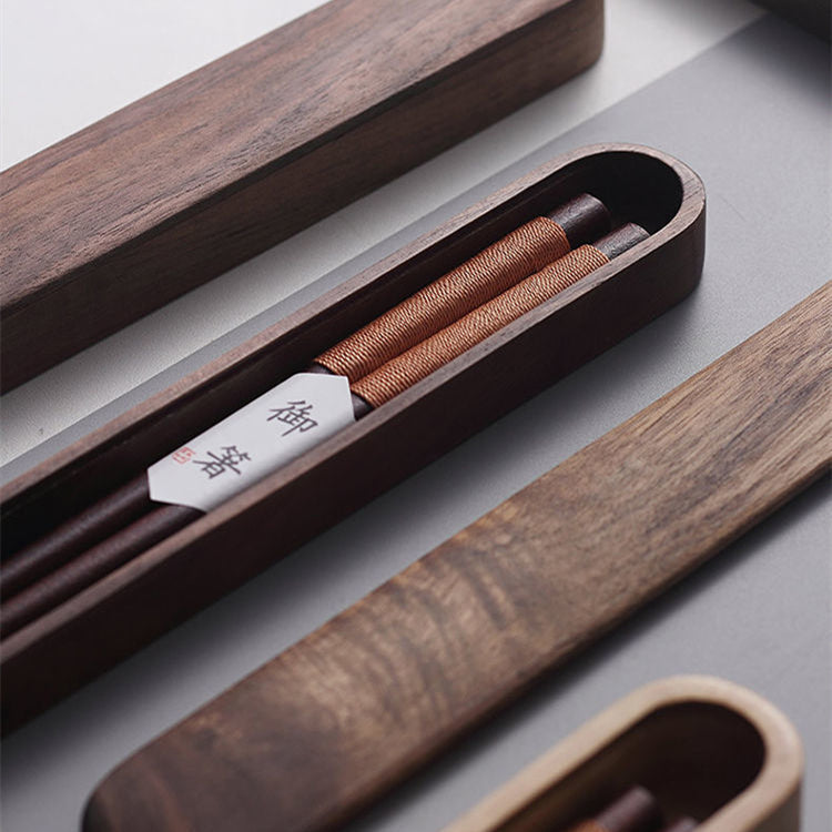 Eetstokjes Zwart Walnout Hout Handgemaakt Japan Decoratief Touw Houten Geschenkdoos