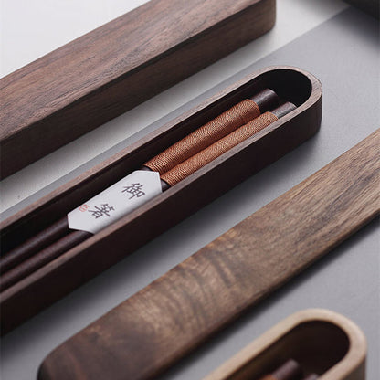 Eetstokjes Zwart Walnout Hout Handgemaakt Japan Decoratief Touw Houten Geschenkdoos