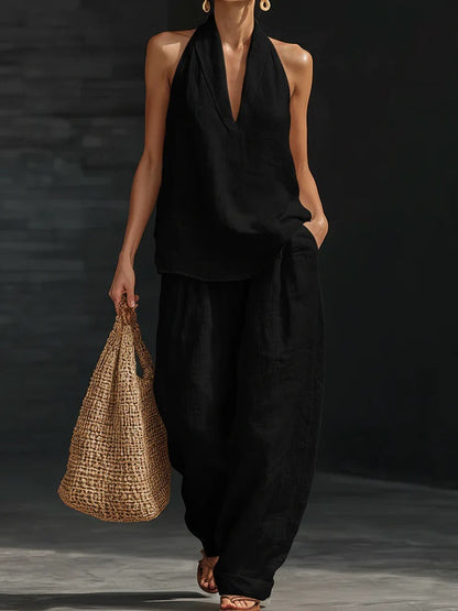 Dames Mouwloze Set Met Wijde Broek