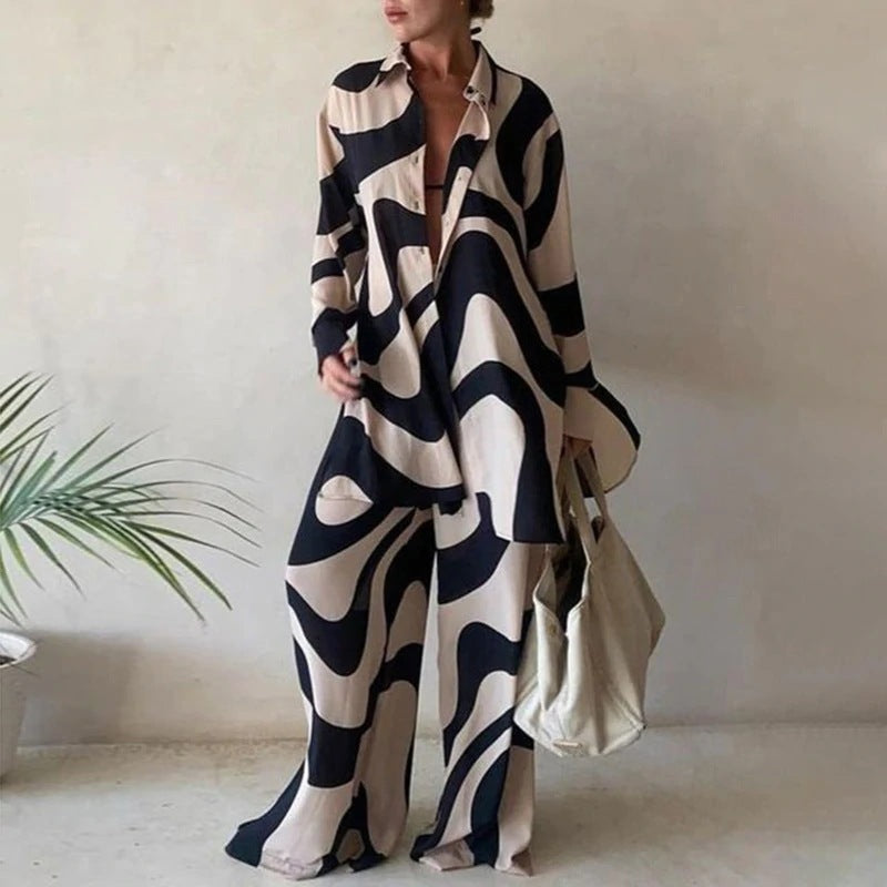Dames Blouse en Broek Set Lange Mouwen Wijd Zomermodel