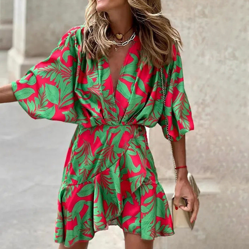 Vrouwelijke Zomerjurk met Vleermuismouwen Elegante Jurk voor Vrouw