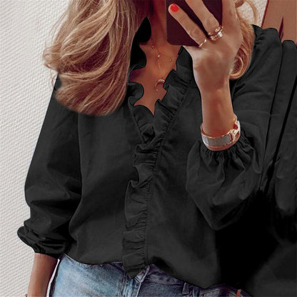Vrouwen Blouse Ruches Effen Stof Zomerse Bloes