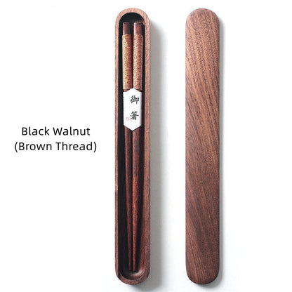 Eetstokjes Zwart Walnout Hout Handgemaakt Japan Decoratief Touw Houten Geschenkdoos