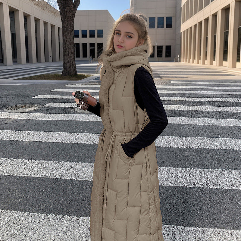 Gewatteerde Vest Lange Warmte Polyester Donzen Look