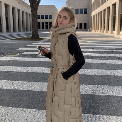 Gewatteerde Vest Lange Warmte Polyester Donzen Look
