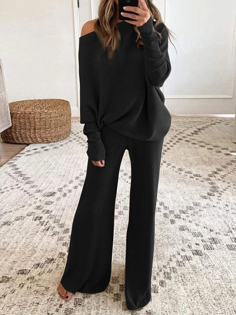 Dames Gebreide Set Off-Shoulder Top Comfortabel en Stijlvol