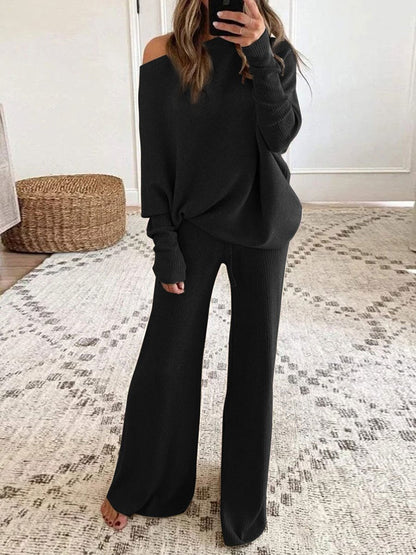 Dames Gebreide Set Off-Shoulder Top Comfortabel en Stijlvol