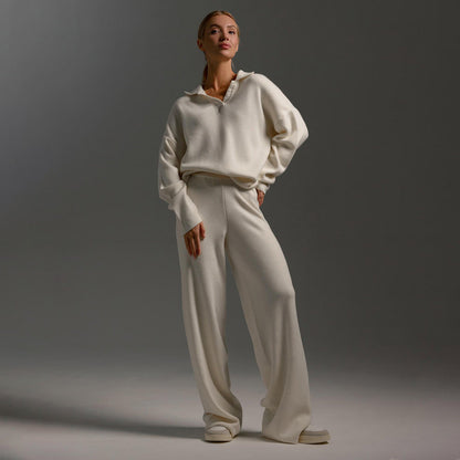 Dames Lounge Set Zandkleur Oversized Sweater en Wijde Broek
