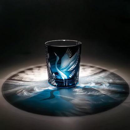 Japans Whiskyglas met Kraanmotief en Houten Presentatiebox – Handgeslepen Kristal voor Whiskyliefhebbers