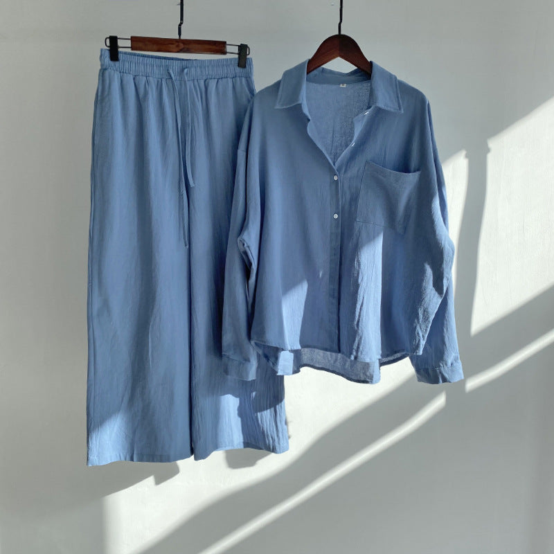 Linnen Broek en Hemd Set Hoge Taille van Katoen