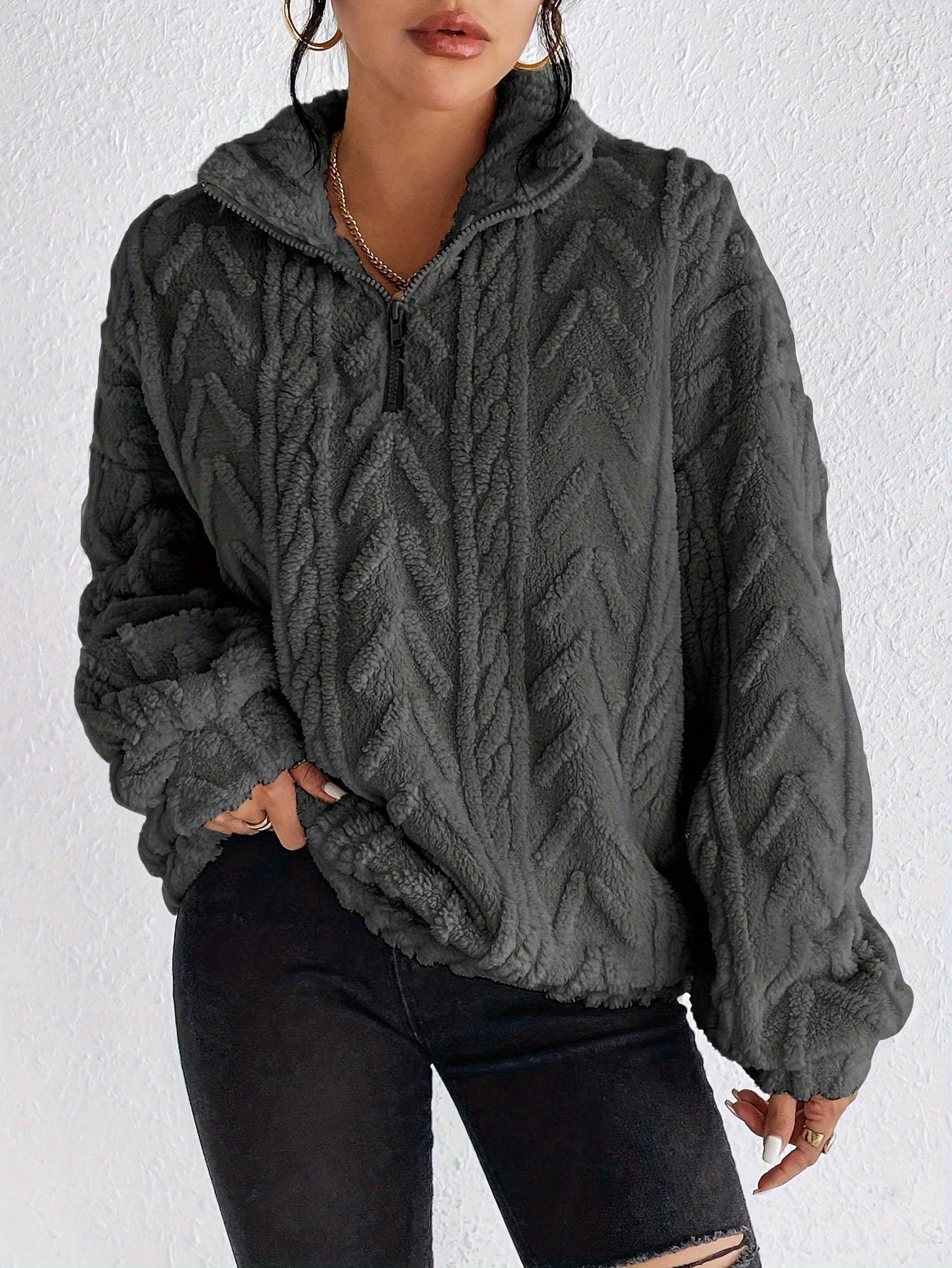 Dames Fleece Trui Warm en Zacht met Hoge Kraag