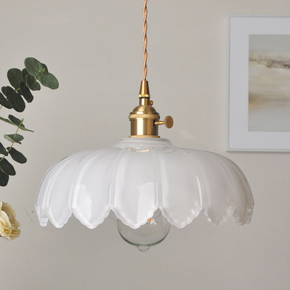 Hanglamp Glas Vintage Bloem Groen Koper 25cm Pendellamp Retro Woonkamer Eetkamer Romantisch