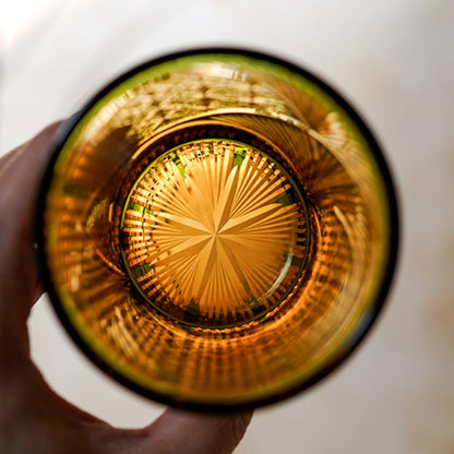 Whiskeyglas Edo Kiriko Kraanvogelveer Amber Handgemaakt Japans Kristal Houten Doos