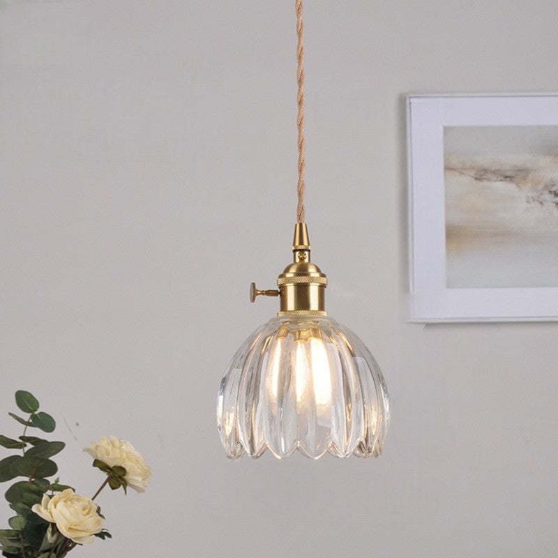 Japanse glazen hanglamp E27 glas transparant eetkamer bar verlichting minimalistisch design ribbelglas keuken hanglamp