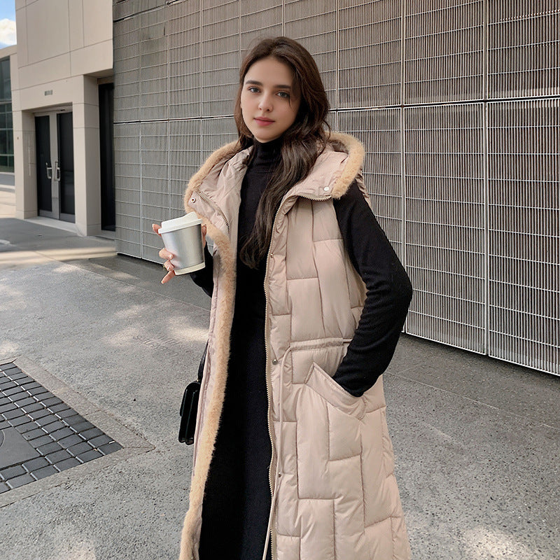 Gewatteerde Vest Lange Warmte Polyester Donzen Look