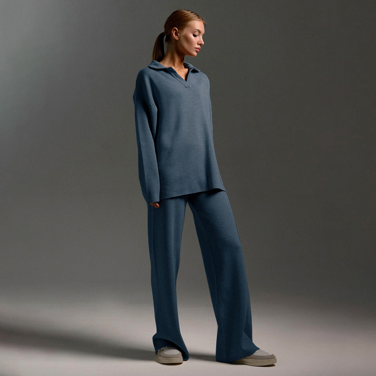 Dames Lounge Set Zandkleur Oversized Sweater en Wijde Broek