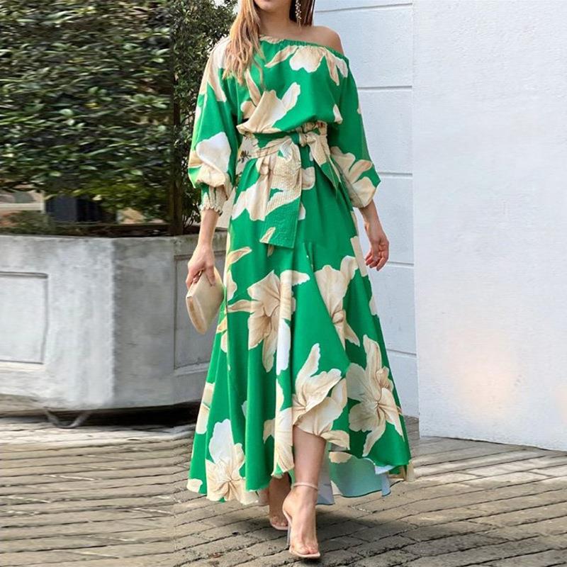 Lange Jurk met Hoge Taille en Wijde Mouwen Elegante Rok - StudioMarella