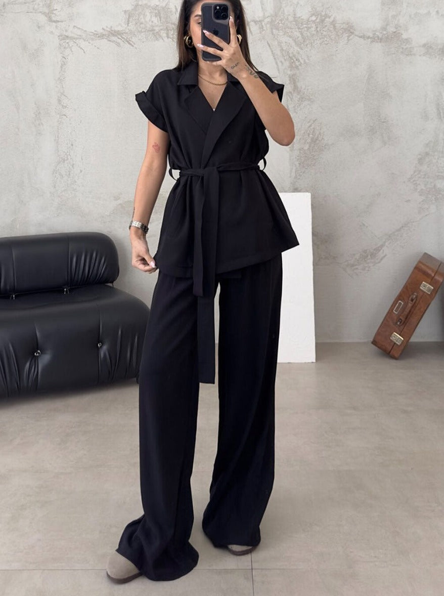 Dames Set Wikkel Top en Wijde Broek Stijlvol