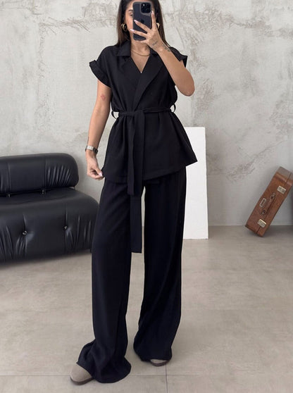 Dames Set Wikkel Top en Wijde Broek Stijlvol
