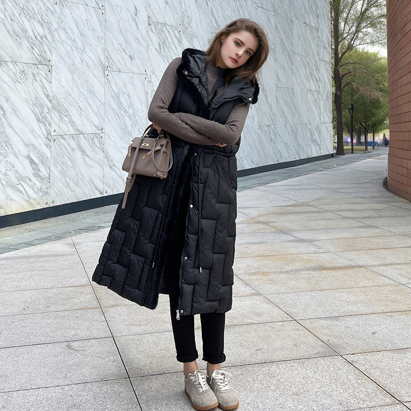 Gewatteerde Vest Lange Warmte Polyester Donzen Look