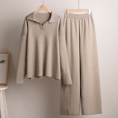 Dames Lounge Set Zandkleur Oversized Sweater en Wijde Broek