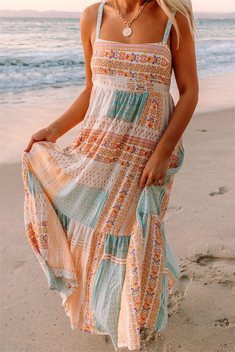 Vrouwelijke Zomerjurk Boho Print Vrolijk Kleuren