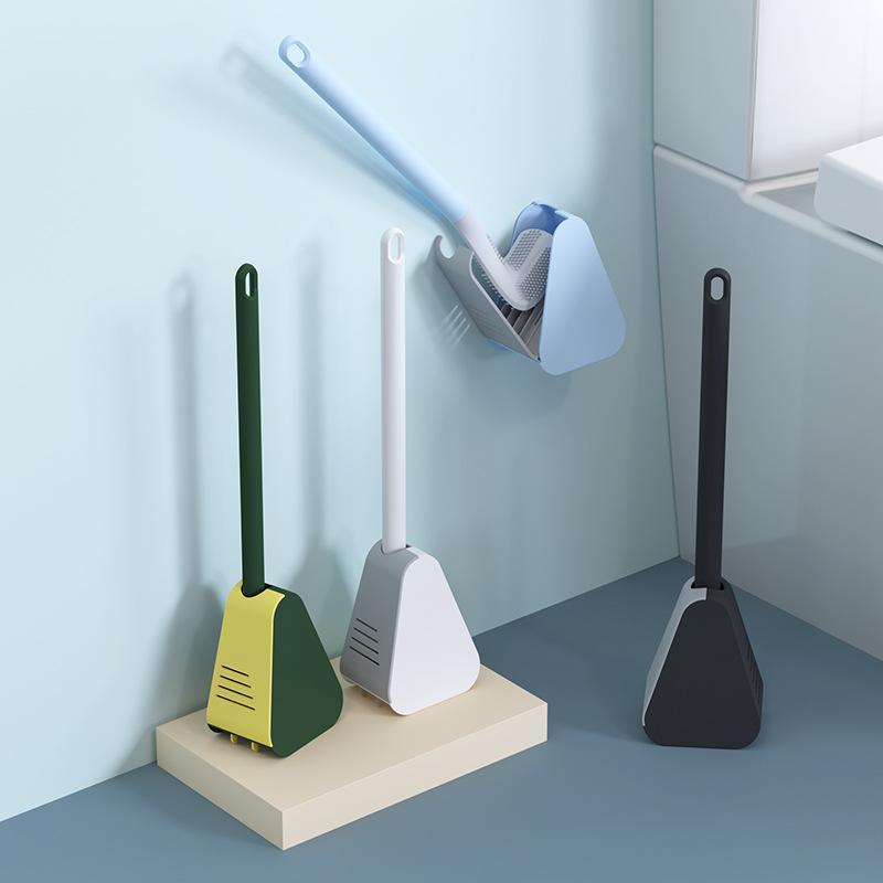 Wandmontage Toiletborstel met Lange Steel en Driehoekige Borstelkop voor Grondig Reinigen van Elke Hoek