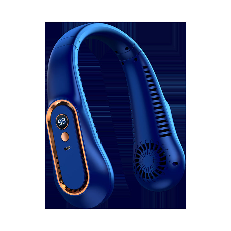Draagbare Nekventilator met Digitaal Display Groen Wit Blauw Handsfree USB Oplaadbaar Mobiele Koeling