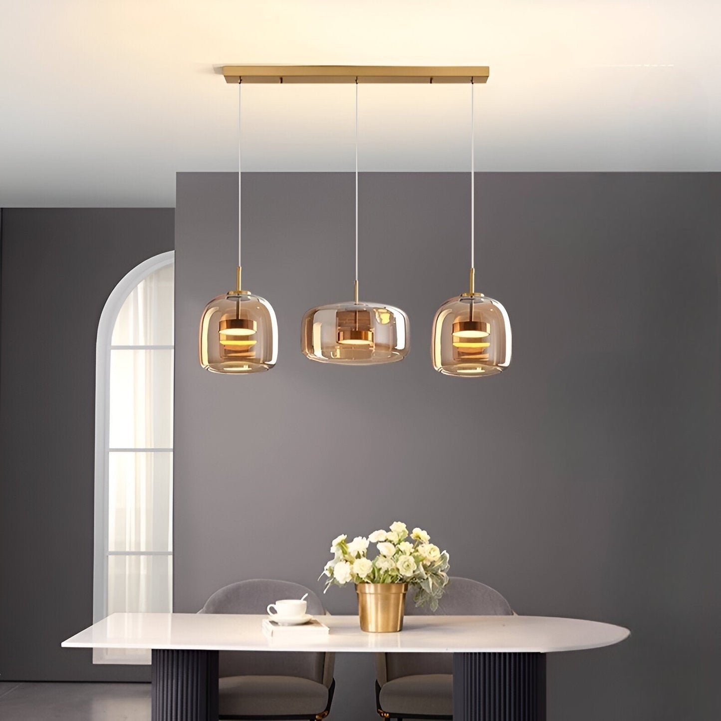 Hanglamp Rookglas Retro Trio Handgeblazen Dimbaar Verstelbaar Zwart