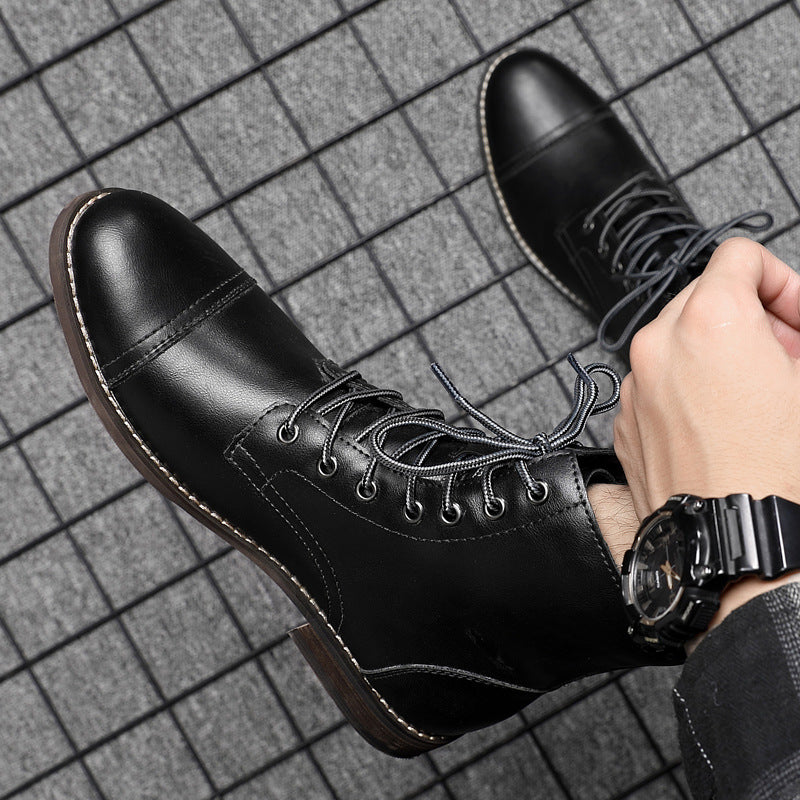 Heren Leren Boots met Vetersluiting Klassieke Stijl