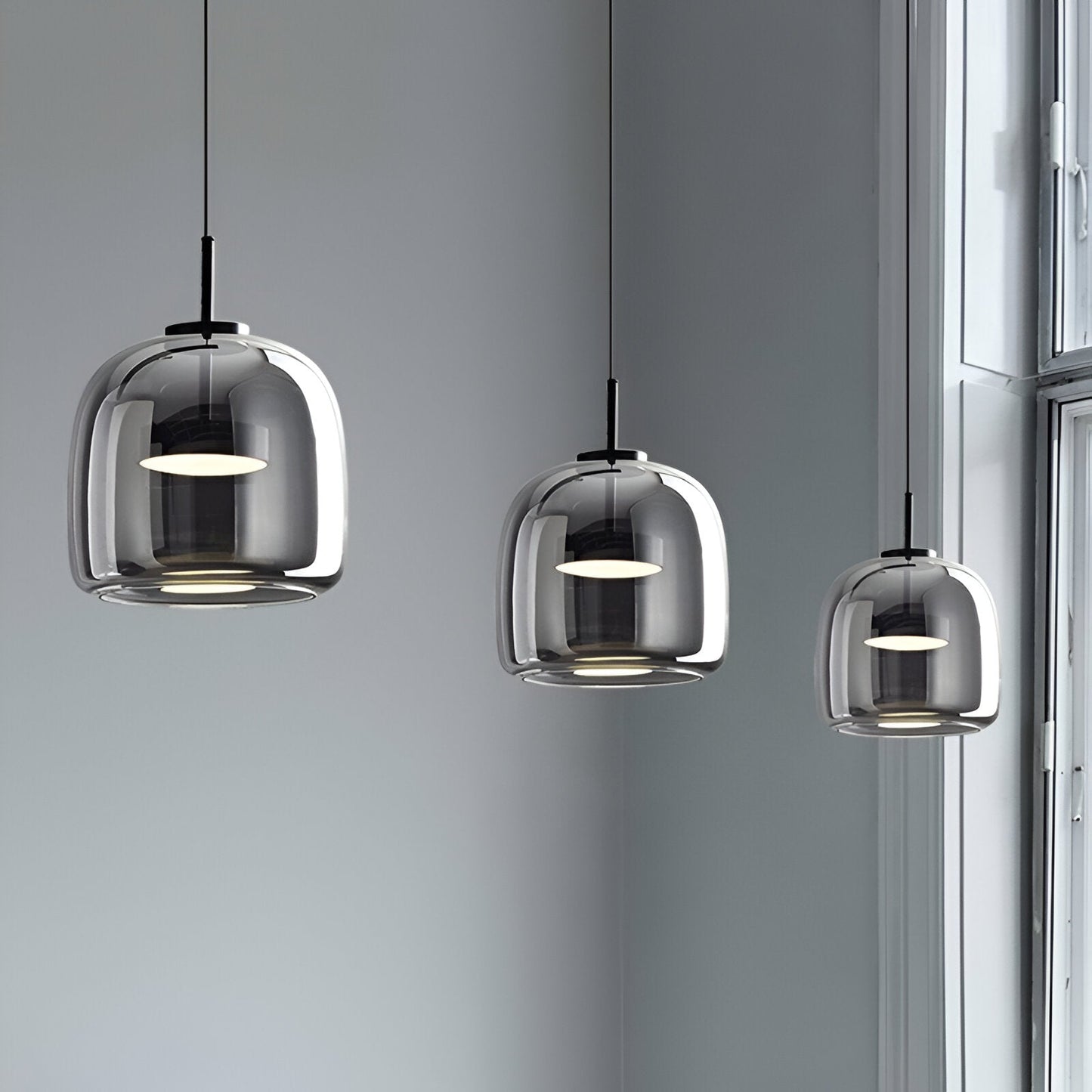 Hanglamp Rookglas Retro Trio Handgeblazen Dimbaar Verstelbaar Zwart