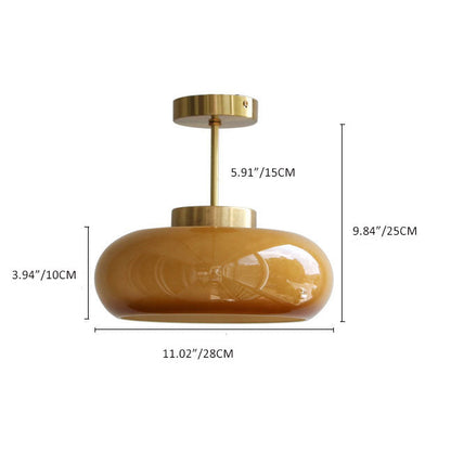 Vintage Plafondlamp van Geel Glas met Messing | Semi-Flush LED Plafondverlichting