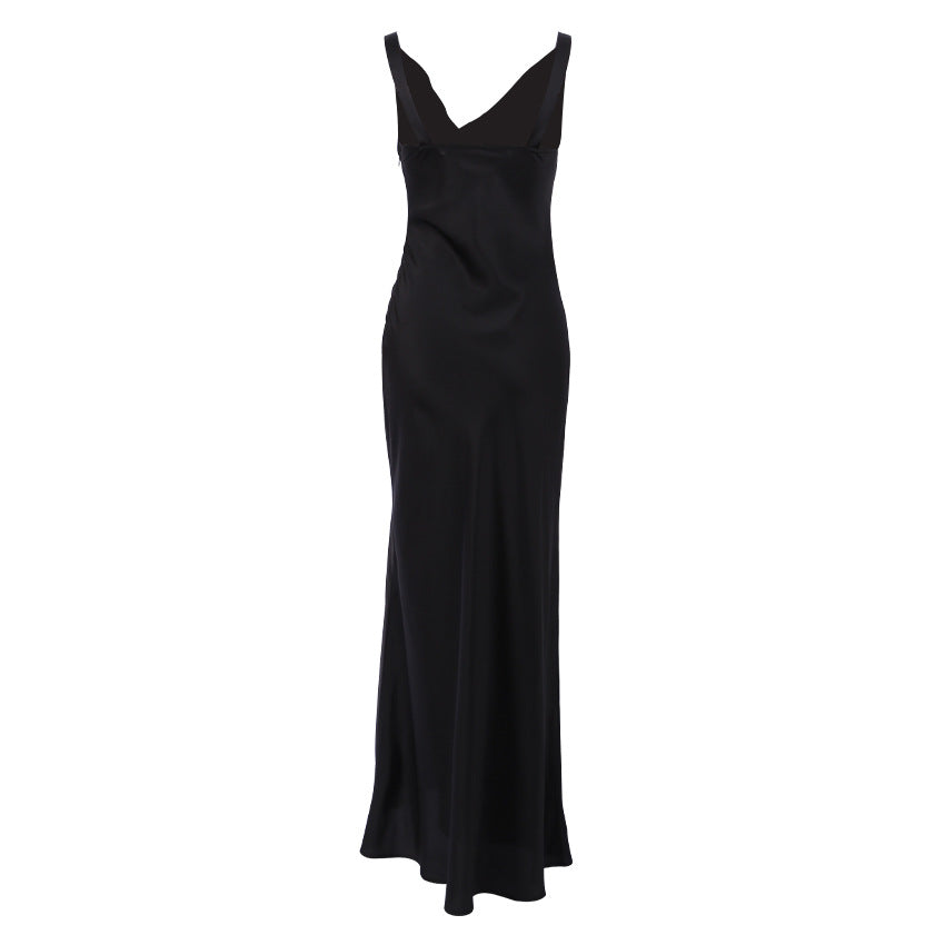 Elegante Satijnen Avondjurk Slim Fit met Drapé Hals