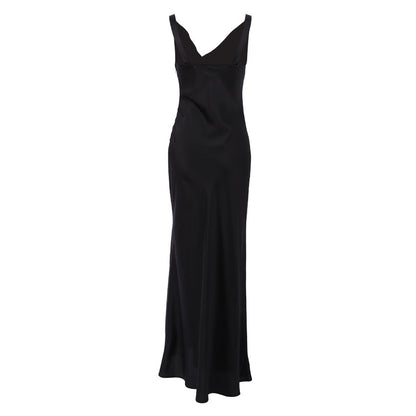 Elegante Satijnen Avondjurk Slim Fit met Drapé Hals